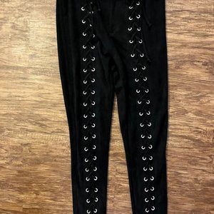 Black suede Lace Up High Wasted Pants